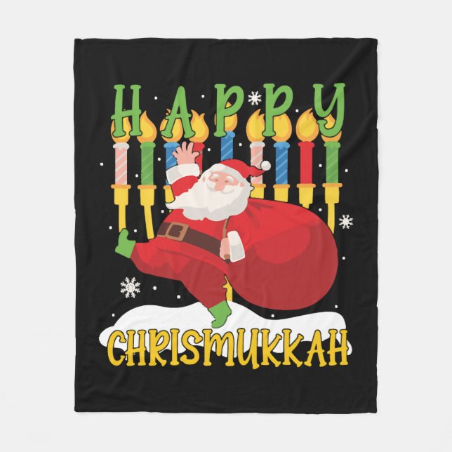 Santa Happy Chrismukkah Funny Hanukkah Christmas Fleece Blanket (Front)