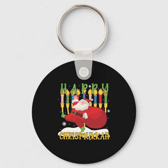 Santa Happy Chrismukkah Funny Hanukkah Christmas Key Ring (Front)