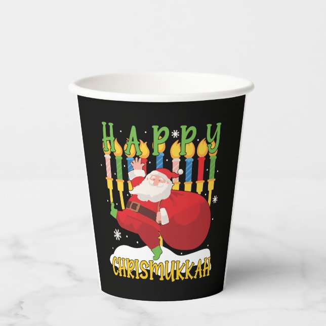 Santa Happy Chrismukkah Funny Hanukkah Christmas Paper Cups (Front)