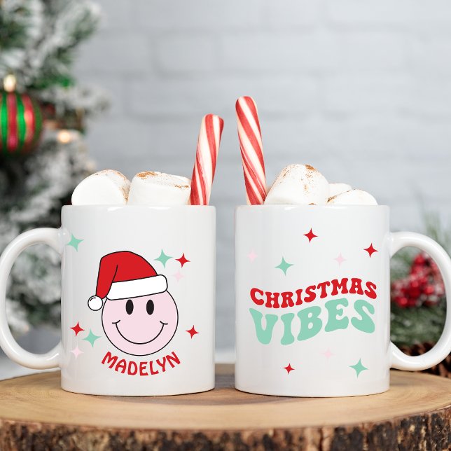 Santa Happy Face Personalised Christmas Vibes  Coffee Mug (Creator Uploaded)