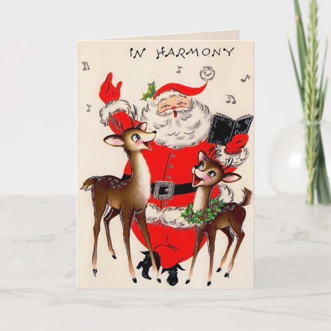 Santa Harmony Vintage Christmas Card (Front)