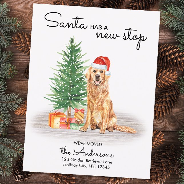 Santa Has New Stop Golden Retriever Dog Moving Announcement Postcard (Creator Uploaded)