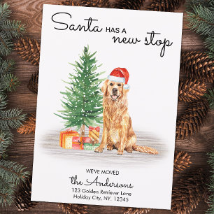 Santa Has New Stop Golden Retriever Dog Moving Holiday Card