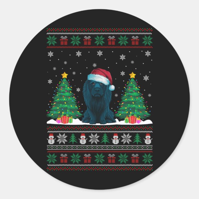 Santa Hat Afador Dog Christmas Tree Lights Ugly Sw Classic Round Sticker (Front)