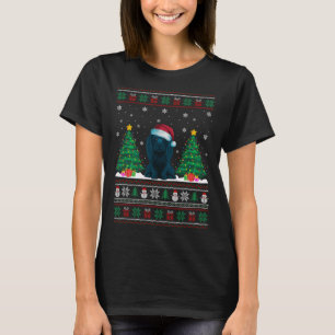 Santa Hat Afador Dog Christmas Tree Lights Ugly Sw T-Shirt