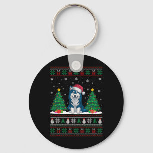 Santa Hat Alaskan Klee Kai Dog Xmas Tree Lights Ug Key Ring
