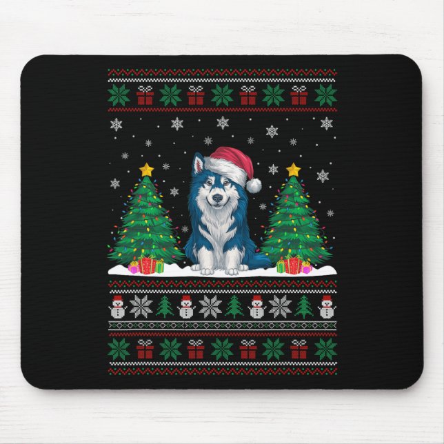 Santa Hat Alaskan Klee Kai Dog Xmas Tree Lights Ug Mouse Pad (Front)