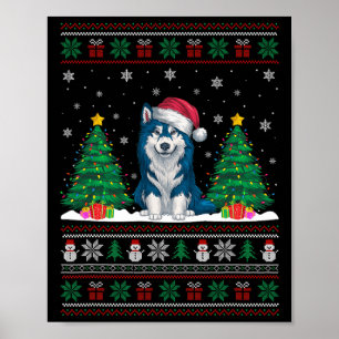 Santa Hat Alaskan Klee Kai Dog Xmas Tree Lights Ug Poster