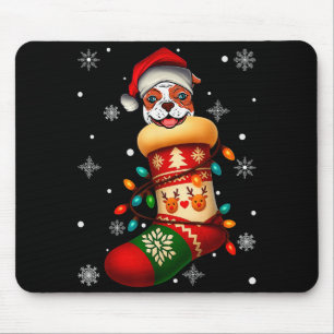 Santa Hat American Bulldog Dog In Christmas Socks Mouse Pad