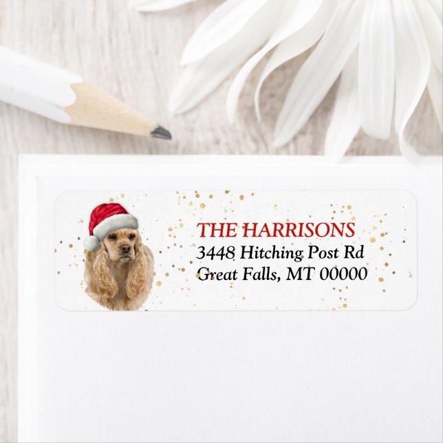 Santa Hat American Cocker Spaniel Return Address Label (Insitu)