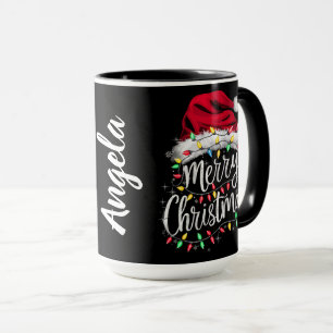 Santa Hat and Lights with Customizable Name Mug