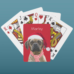 Santa Hat and Scarf with Photo Christmas Dog Playing Cards