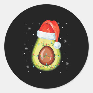 Santa Hat Avocado Merry Christmas Vegan Pajama Classic Round Sticker