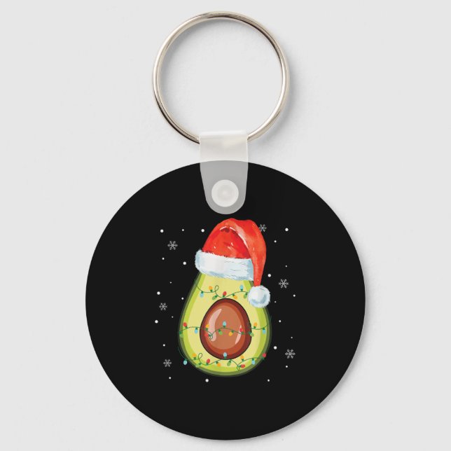Santa Hat Avocado Merry Christmas Vegan Pajama  Key Ring (Front)