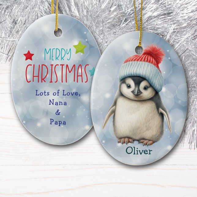 Santa Hat Baby Penguin Kids Ceramic Ornament (Creator Uploaded)