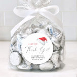 Santa Hat Baby Shower Thank You Classic Round Sticker<br><div class="desc">Cute sticker for your Christmas holiday season baby shower party favours and thank you cards featuring "A Sweet Little Thank You" in an elegant script with a heart swash and a watercolor illustration of a red Santa Claus hat. Personalise with the mother's name and shower date in simple modern typography....</div>
