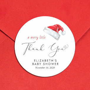 Santa Hat Baby Shower Thank You Classic Round Sticker