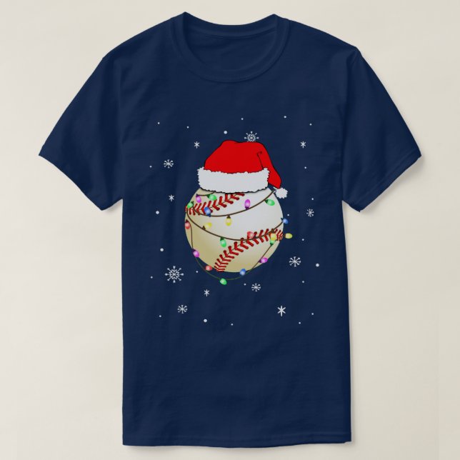 Santa Hat Baseball Christmas Lights Happy Holidays T-Shirt (Design Front)