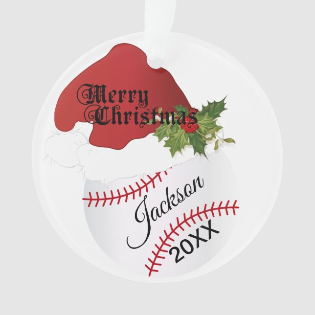 Santa Hat Baseball Design | DIY Name Ornament (Front)