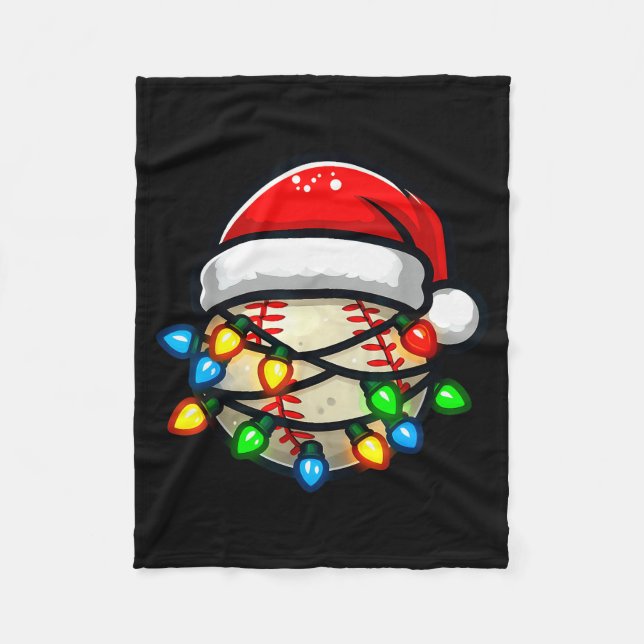 Santa Hat Baseball Toddler Kids Christmas Lights X Fleece Blanket (Front)