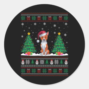 Santa Hat Basenji Dog Christmas Tree Lights Ugly S Classic Round Sticker