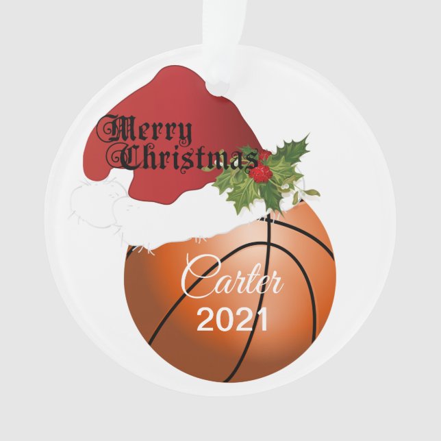 Santa Hat Basketball Design | DIY Name Ornament (Front)