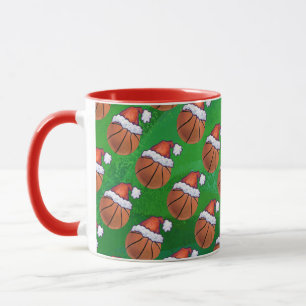 Santa Hat Basketball on Green Mug