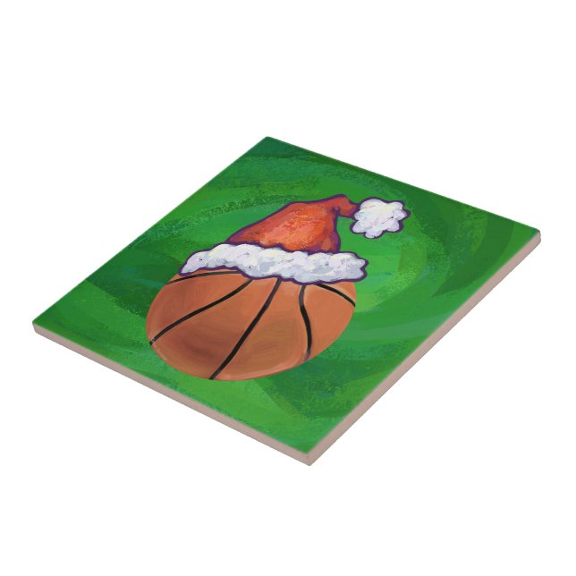Santa Hat Basketball on Green Tile (Side)