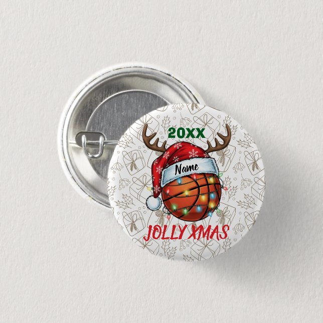 Santa Hat Basketball Reindeer Christmas Fun Sport 3 Cm Round Badge (Front & Back)
