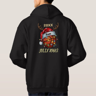 Santa Hat Basketball Reindeer Christmas Fun Sport Hoodie