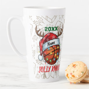 Santa Hat Basketball Reindeer Christmas Fun Sport Latte Mug