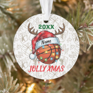 Santa Hat Basketball Reindeer Christmas Fun Sport Ornament