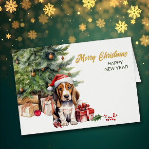 Santa Hat Basset Hound Puppy Dog Christmas