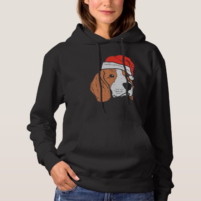 Santa Hat Beagle Christmas Xmas Dog  Owner Men Wom Hoodie (Front)