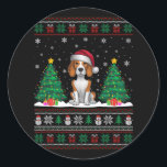 Santa Hat Beagle Dog Christmas Tree Lights Ugly Sw Classic Round Sticker<br><div class="desc">Santa Hat Beagle Dog Christmas Tree Lights Ugly Sweater</div>