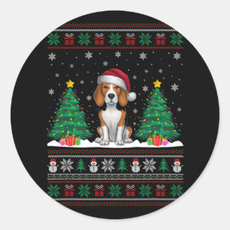 Santa Hat Beagle Dog Christmas Tree Lights Ugly Sw Classic Round Sticker