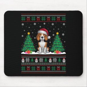 Santa Hat Beagle Dog Christmas Tree Lights Ugly Sw Mouse Pad