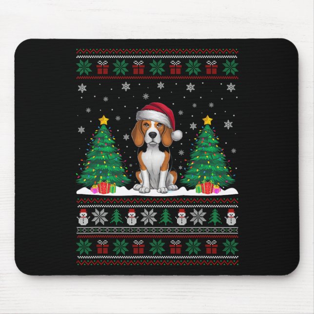 Santa Hat Beagle Dog Christmas Tree Lights Ugly Sw Mouse Pad (Front)