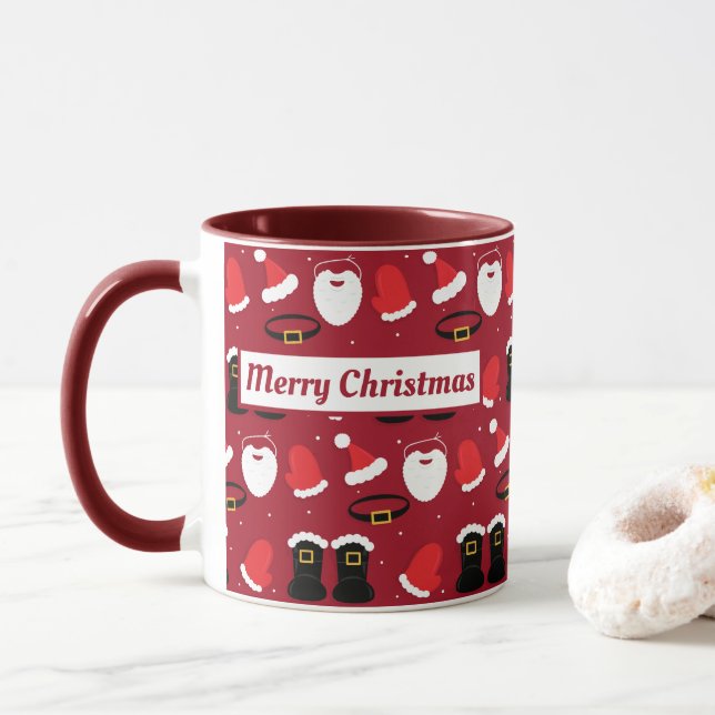 Santa Hat Beard Boots Merry Christmas Holiday Mug (With Donut)