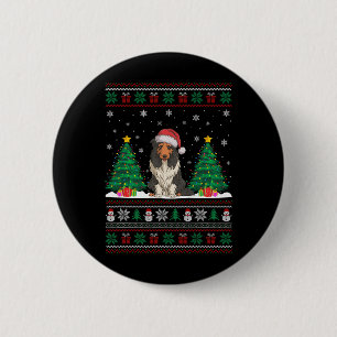 Santa Hat Bearded Collie Dog Xmas Tree Lights Ugly 6 Cm Round Badge