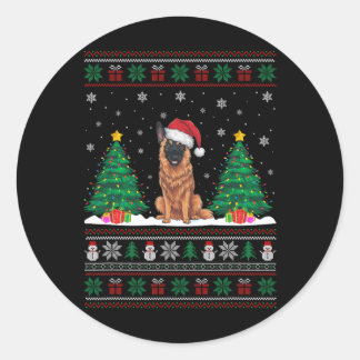 Santa Hat Belgian Malinois Dog Xmas Tree Lights Ug Classic Round Sticker