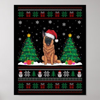Santa Hat Belgian Malinois Dog Xmas Tree Lights Ug Poster