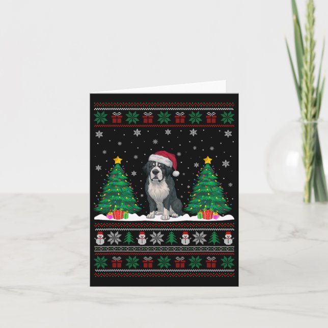 Santa Hat Bernard Dog Christmas Tree Lights Ugly S Card (Front)