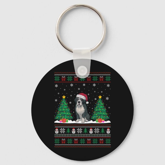 Santa Hat Bernard Dog Christmas Tree Lights Ugly S Key Ring (Front)