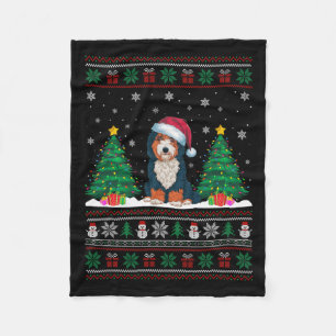 Santa Hat Bernedoodle Dog Christmas Tree Lights Ug Fleece Blanket