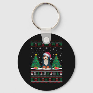 Santa Hat Bernedoodle Dog Christmas Tree Lights Ug Key Ring