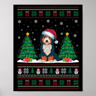 Santa Hat Bernedoodle Dog Christmas Tree Lights Ug Poster