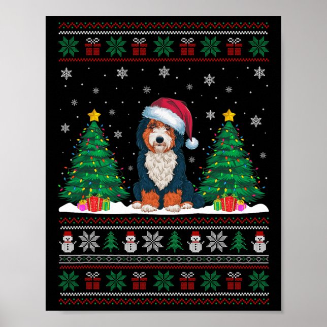 Santa Hat Bernedoodle Dog Christmas Tree Lights Ug Poster (Front)