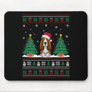 Santa Hat Bet Hound Dog Xmas Tree Lights Ugly Swea Mouse Pad