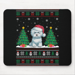 Santa Hat Bichon Frise Dog Xmas Tree Lights Ugly S Mouse Pad